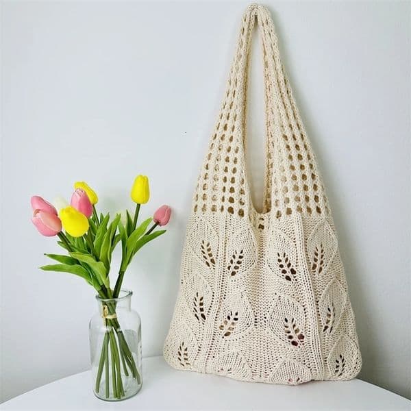 Knitted Handbags Beach Bags Lightweight Students Shoulder Casual Tote Female Style Shopping Woven Bags For Women Girls 250120bj