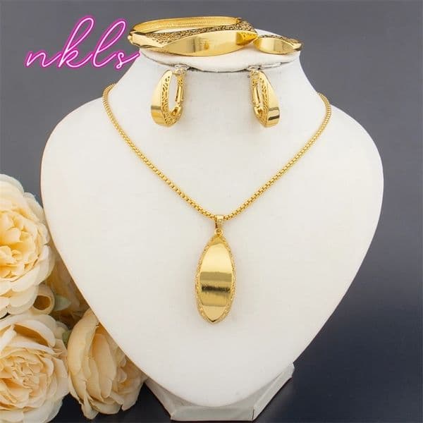 Fashion Necklace Hoop Earrings Ring Bracelet Pendant Dubai Women Golden Color Jewelry Sets African Jewelry Set for Party Gift 250417bj