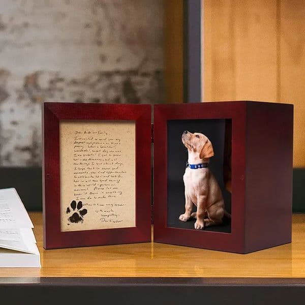 Premium Wooden Pet Urn with Po Frame and Paw Print - Memorial Keepsake for Dogs Cats 250805