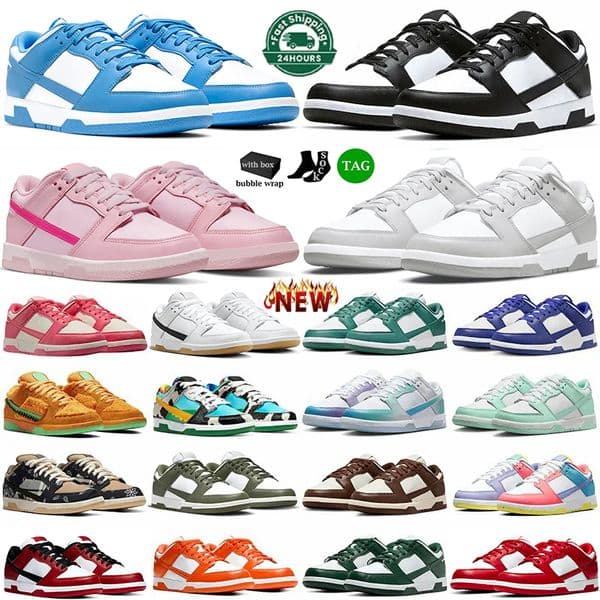 With Box Running Shoes for Men Women Designer Pandasneakers Low Casual Shoes White Black Grey Fog Olive Brown UNC Coast Outdoor Mens Duncs Flat Sneakers