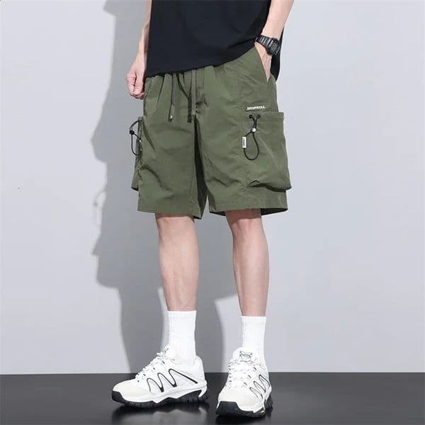 Summer Thin Goods Mens Loose Shorts with Pocket Pockets Mens Fashion Street Clothing Hip Hop Korean Pop Y2k Clothing 250110BJ