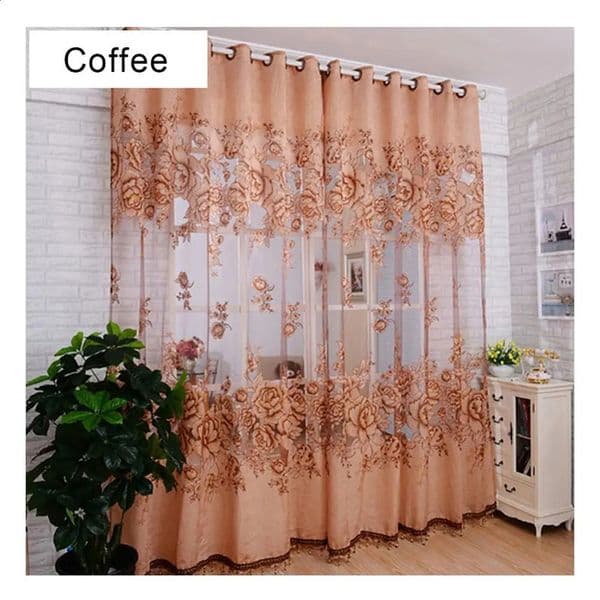 1Pc 100*250cm Flower Jacquard Tulle Window Sheer Curtains Drape Lace Embroidered Sheer Voile Sheer Curtainss Bedroom Balcony Living Room Decor 240730