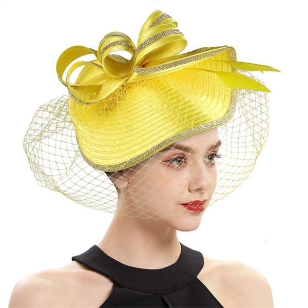 womens derby hat with veil headband tea party hat Rhinestone ladies charming pos Church hat 241021CJ