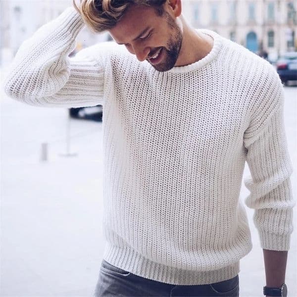 Autumn and Winter Mens Pullover Casual Solid Color Gray Black White Knitted Top Sweater 240820
