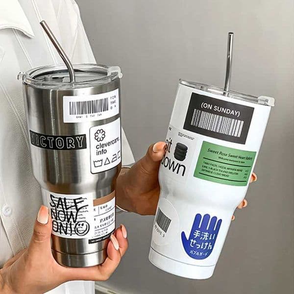900ML Water Bottle 304 Stainless Steel Thermos With Straw Cup Sports Water Bottles Keep Cold Thermal Mug Outdoor Portable Cup X250922