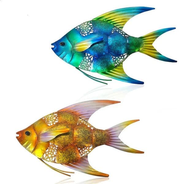 2Pcs Metal Fish Wall Art for Home Decor Wall Sculpture Statue Indoor Outdoor Decoration of Pool Patio Living Room Bathroom 240902