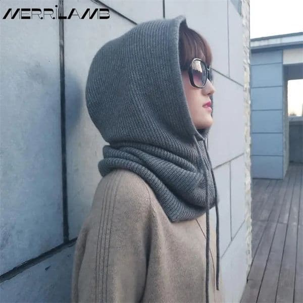 Womens cashmere wool hat bib womens winter thick knitted skull hat lapel earmuffs soft warm beanie hat 241121CJ
