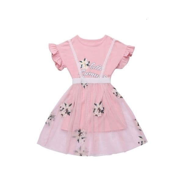 girls clothes summer short sleeve t-shirt letter print+floral embroidery mesh skrit children clothing set kid girl outfits 220425