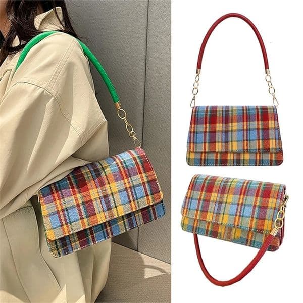 Retro Plaid Leather Handbag For Women Fashion Diamond Pattern Shoulder Bag Ladies Party Desinger Underarm Tote Bags 241014