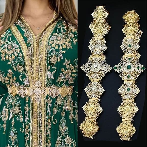 Sunspicems Morocco Waist Belt Women Gold Color Crystal Arabic Caftan Belt Adjustable Length Waist Chain Bride Wedding Jewelry 241227