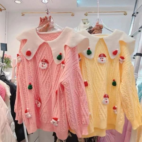 DAYIFUN Sweet Knitted Pulleys Women Christmas 3D Decoration Sweaters Autumn Winter Doll Neck Loose Versatile Jumpers Top 241031