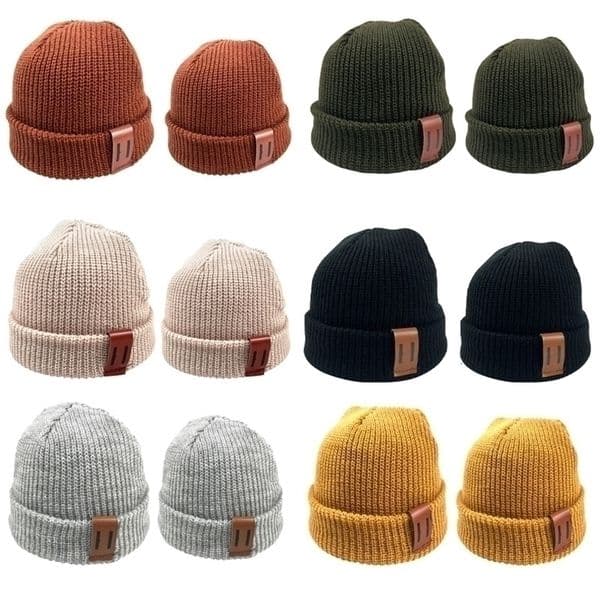 Baby Knit Hat for Boys Girls Autumn Winter Warm Kids Beanie Adult Children ParentChild Hats born Baby Cap with Leather Label W220815