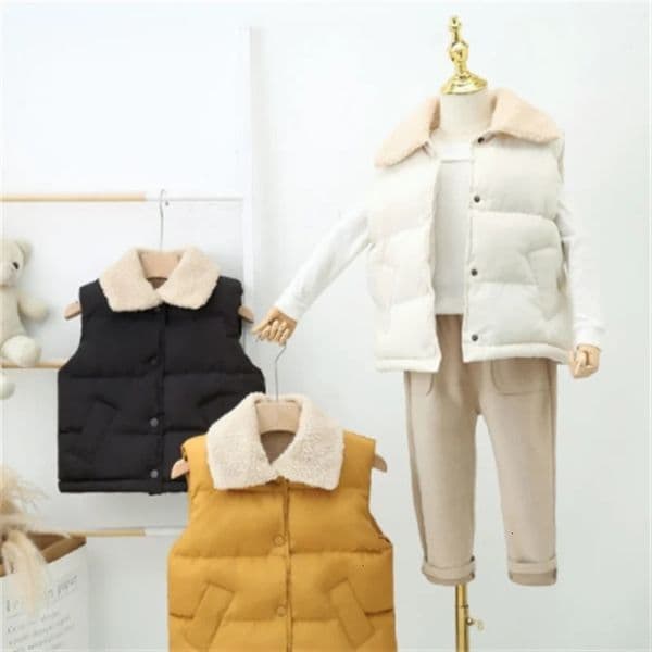 Children Cotton Vest Turndown Collar Kids Winter Clothes Solid Color Sleeveless Waistcoats For Girls Boys Soft Outerwear Casual 240103