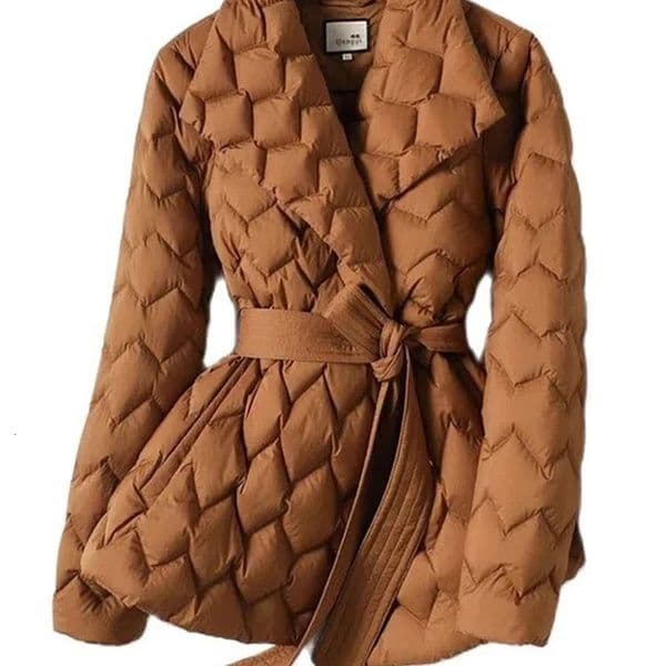 Winter Lightweight Down Jacket with Belt Women Elegant Tie Belt Long Cotton White Duck Down Parka Female Ladies Jackets Coat 241120