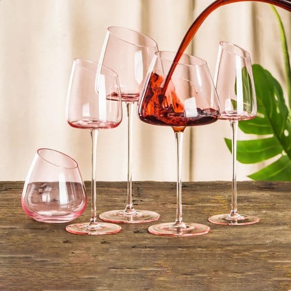 French Pink Flamingo Wine Glasses Set Crystal Glass Goblet Creative Inclined Mouth Concave Bottom Clear Champagne Wine Cup Blue 240913