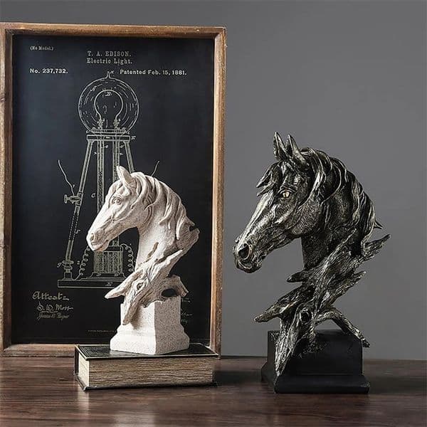 Giant Horse Head Statue Ornament Retro Style Vintage Animal Figurine Antique Type Home Decorative Resin Artwork Archaistic Decor 240712bj
