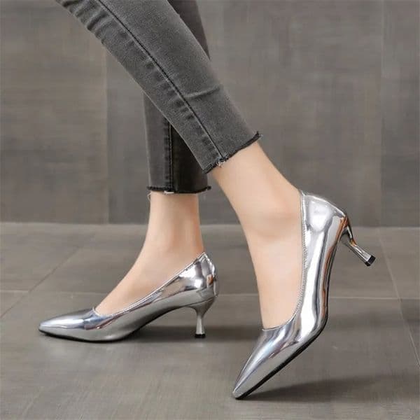 Fashion Women Patent Leather High Heels Lady Pointe Toe Gold Silver Heels Pumps Female Wedding Bridal Shoes Plus Size 35-45 241030
