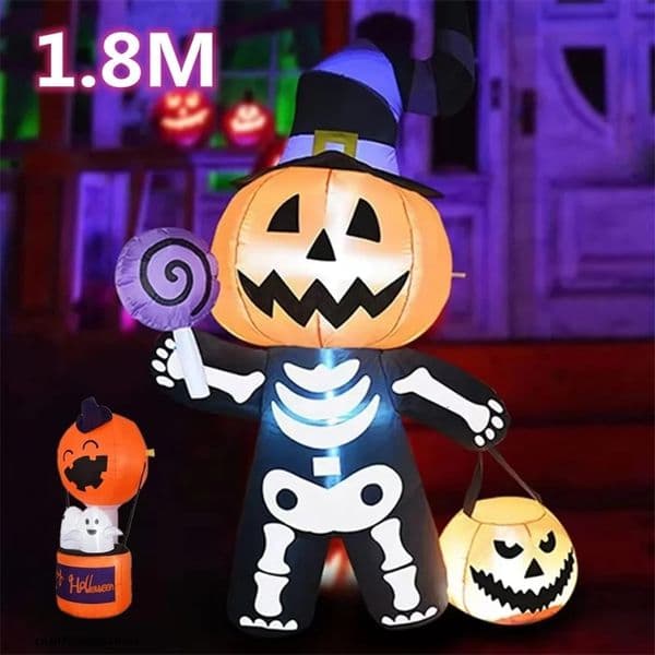 1.8M Halloween inflatable pumpkin skeleton ghost model with LED lights outdoor courtyard decoration family garden holiday horror props 240824bj