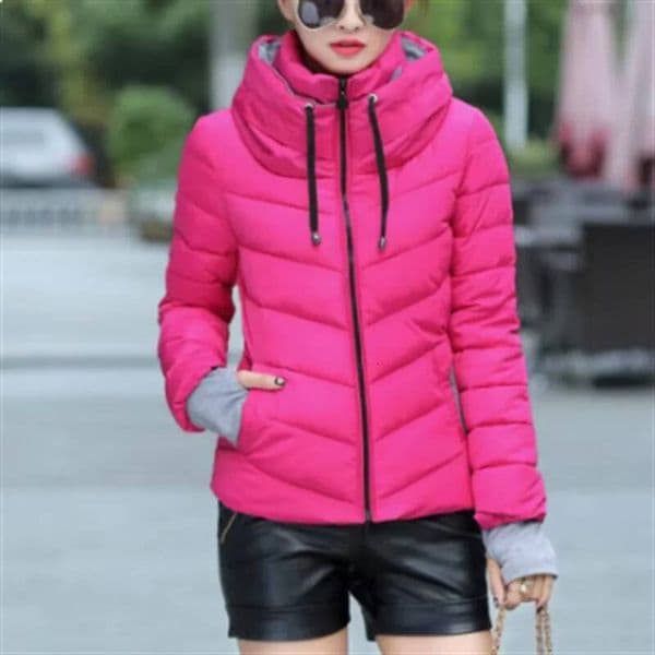New Women's Cotton Coat Short Outwear Standing Collar Zipper Jacket Drawstring Slim Multicolor Winter Small Tops Warm Handguard dongdumaoyi