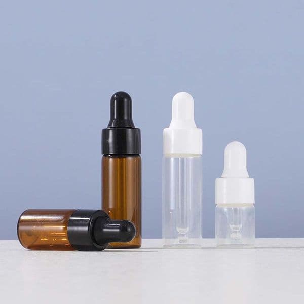 2026 100pcs 3ml 5ml Clear Glass Dropper Packaging Bottle Sample Container 1ml 2ml Mini Amber Essential Oil Perfume Tiny Portable Bottles Vial