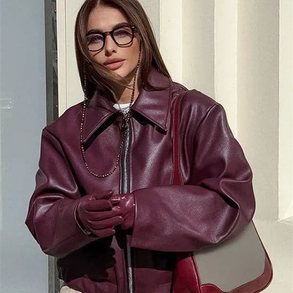 Street Leather Womens Jacket Vintage Fashion Zipper Long Sleeve Pu Female Coats 2024 Autumn Turn-down Collar Lady Outwears 241120