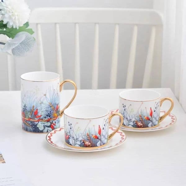 Christmas New Year bone china gold-plated coffee and plate set, gold afternoon tea cup high-quality