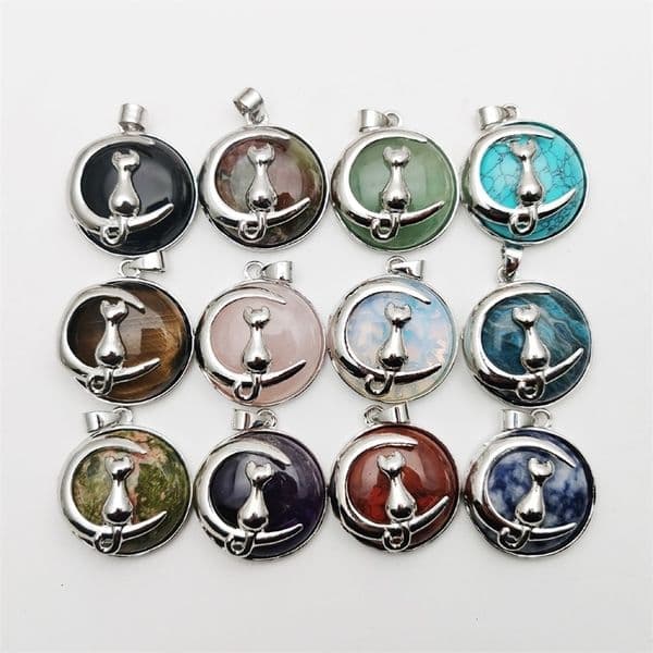 Charms fashion mixed Natural Stone removable cat Alloy Necklace Pendant for Jewelry making charm Pendulum accessories 12pcs wholesale 230907