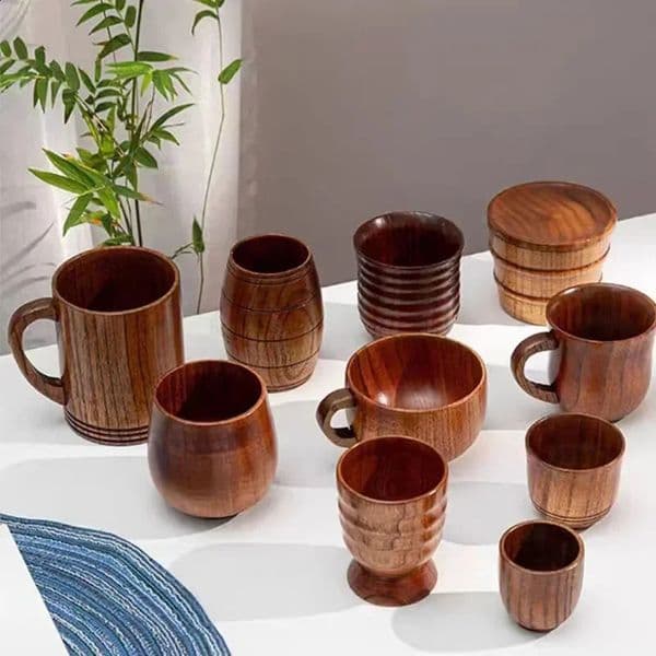 Wooden Big Belly Cups Japan Style Milk Water Cup with Handle Coffee Beer Tea Mug Handmade Natural Kitchen Bar Drinkware Cups 240805