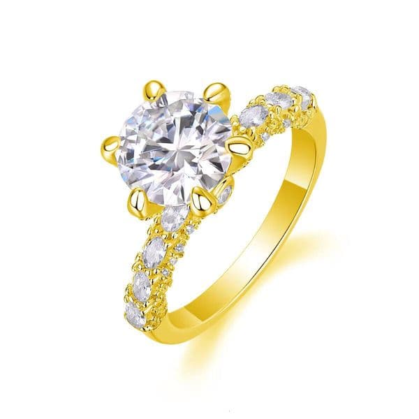 Factory Direct Fine Jewelry Yellow Gold Plated S925 Silver Eternity Wedding Ring Gemstones Moissanite for Engagement Party