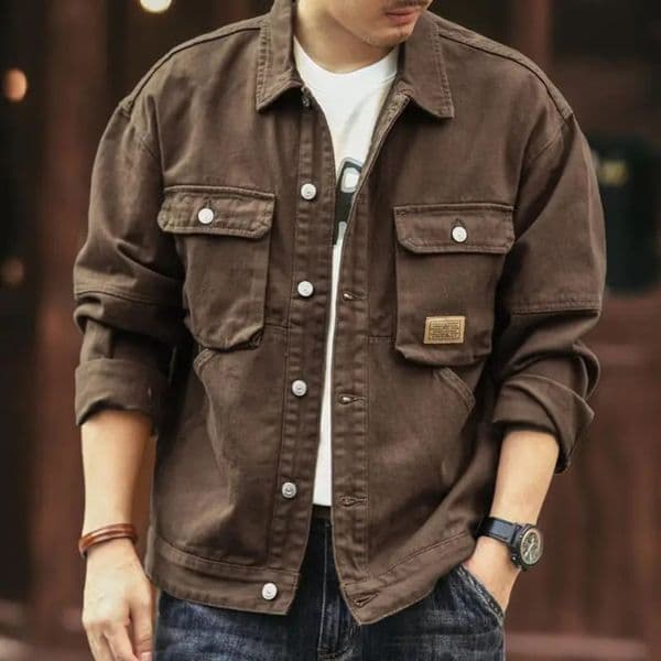 Mens Denim Jacket Cargo Oversize Brown Male Jean Coats Autumn Lxury Korean Clothes Fast Delvery on Board Low Cost Loose 241220