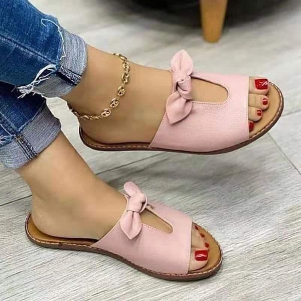 Summer Women Leisure Fashion Bow Flat Sandals Comfortable Soft Bottom Women's Breathable Beach Sandals