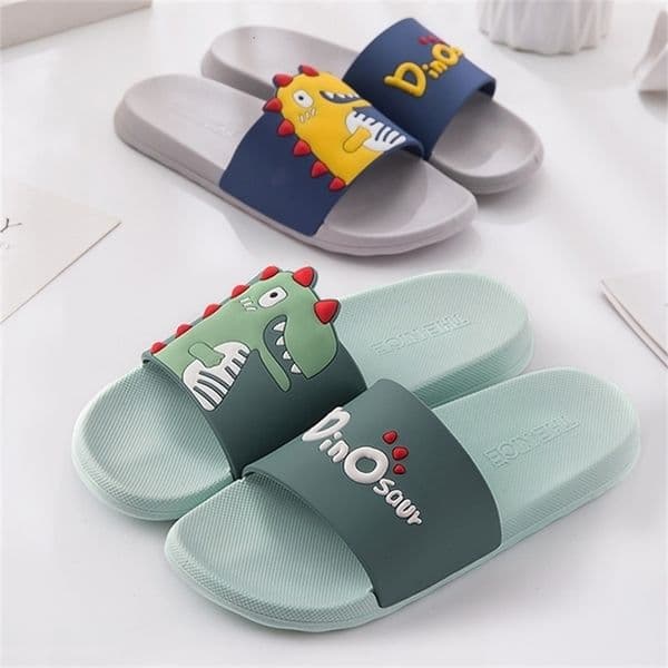 Summer Women Men Slippers Cartoon Dinosaur Thick Bottom Slide Sandals Ladies Couple Girls Boys Bathroom Shoes Zapatillas Mujer 210619