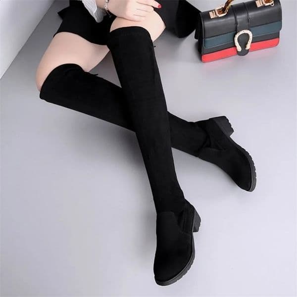 Black autumn and winter shoes for women casual flat elastic boots for women 240731bj