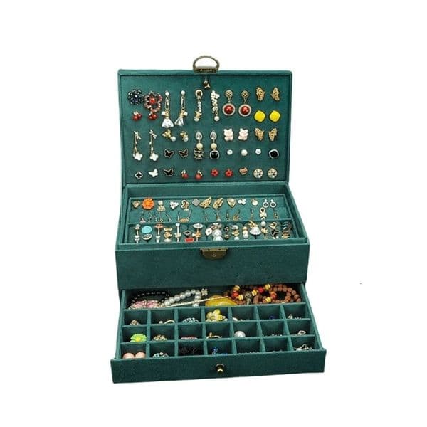 Jewelry Boxes Retro High Quality Velvet Jewelry Box With Large Capacity Dark Green Color 4 Models 231218