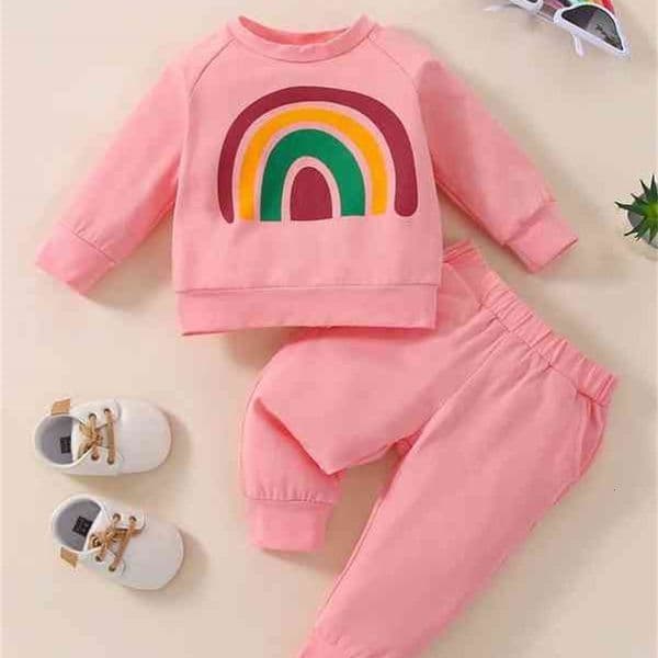 Baby Rainbow Print Raglan Sleeve Sweatshirt & Sweatpants SHE