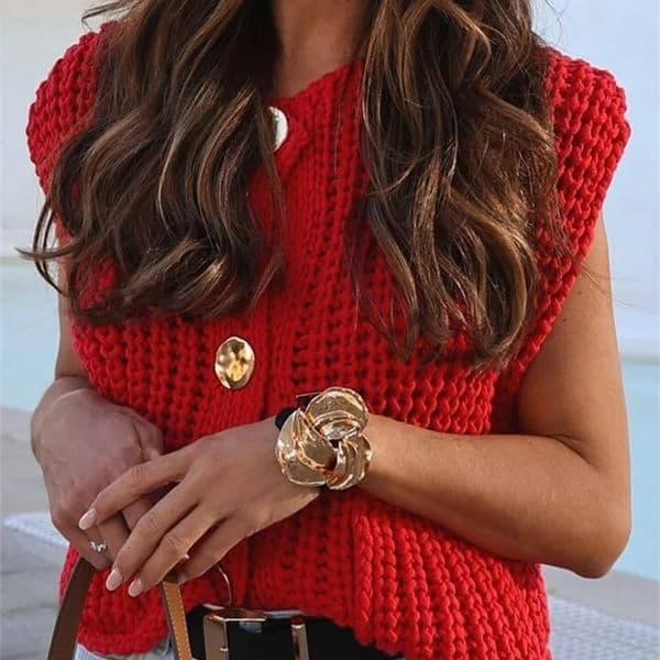 Womens knitted vest fashionable clothing red sleeveless casual vest womens knitted vest womens knitted vest 240925