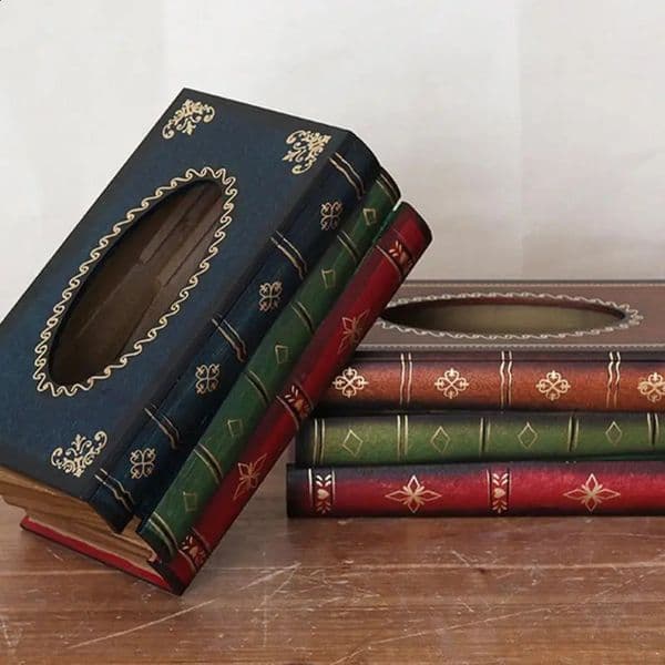 Retro Wood Book Shape Tissue Box Rectangle Napkin Paper Holder Storage Case Tissue Holder Container Home Living Room Decoration 240823