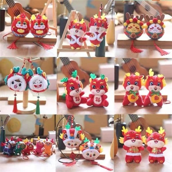 Chinese Year Decorations Cute Zodiac Dragon Plush Pendant Lovely Soft Stuffed Mascot Doll Charms For Children Gifts 240122