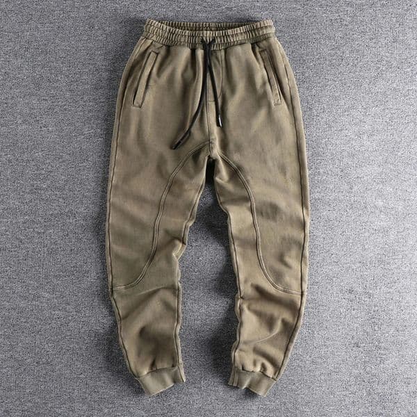 Autumn and winter heavyweight knitted sports pants mens pure cotton wash drawstring loose casual sports ankle tie pants 241018