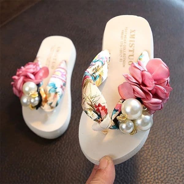 Summer Nonslip Childrens Flipflops Girls Fashion Beach Shoes Pinch Sandals Female Flowers Slippers Women Wear 240723