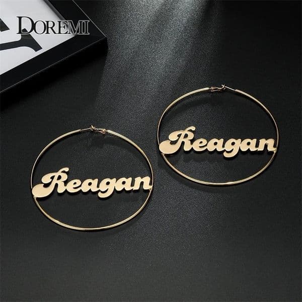 Hoop Huggie DOREMI 304 Stainless Steel Earring Custom Name Earrings Number/Symbol Round Hoop Environmentally Friendly Anti-allergy 30-100mm 231016