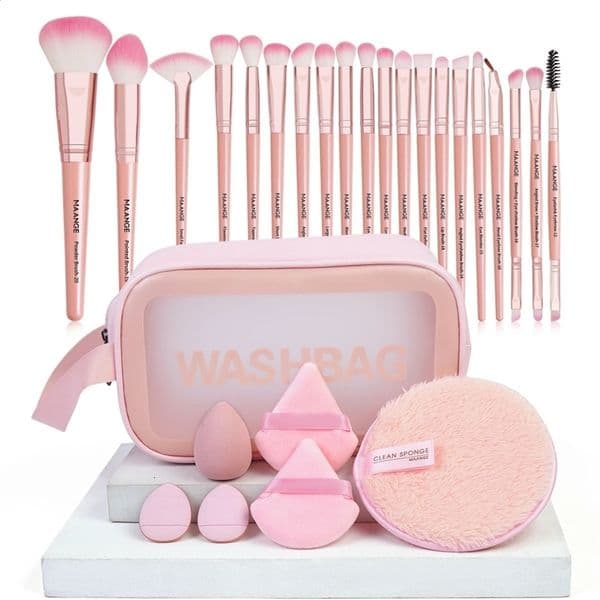 MAANGE 27 piece makeup tool set 20 pieces basic contour powder blusher brush set with triangular powder puff makeup removal puff travel bag 241008bj