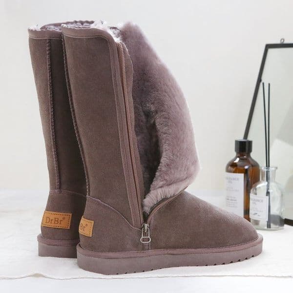 versatile fashionable womens mid calf snow boots 2025 winter new style designed with plush lining thickened side zipper suede long boots free shipping black gray