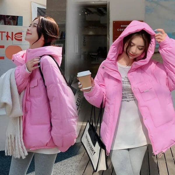 Loose-fit Hooded Down Coat For Women Trendy Student Cotton Jacket Pocket Thick Warm Winter Outerwear dongdumaoyi