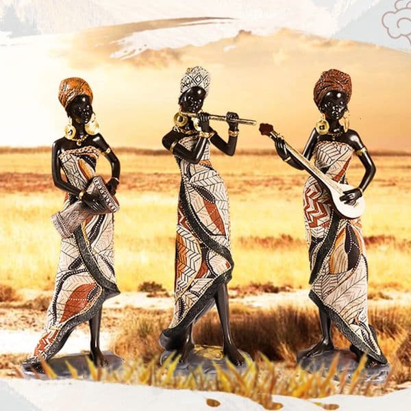 Resin Black People Musical Instrument Statue Ornaments Vintage African Female Figurine Collectible Art Home Decor for TV Cabinet 240828