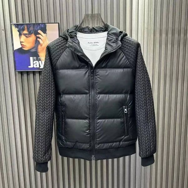 Winter Spliced Hooded Wheat For Men Short Solid Color Casual Top Youth Slim Cotton Coat