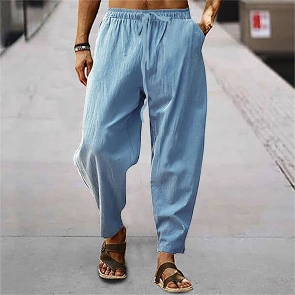 Summer Mens Solid Hip Hop Simple Breathable Cotton Hemp Loose Relaxed Pants High Quality Outdoor Sports Pants 240820