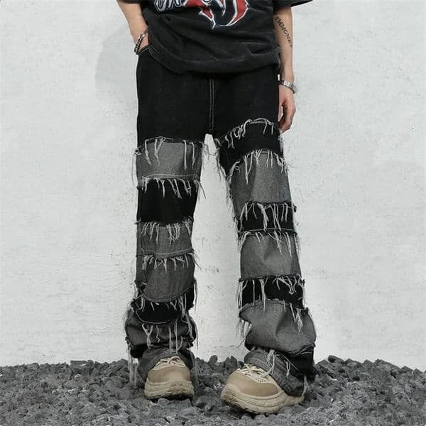 Ropa Grunge Y2K Strtwear Baggy Stacked Jeans Pants Men Clothing Patchwork Straight Loose Long Trousers Pantnes Hombre Z260515