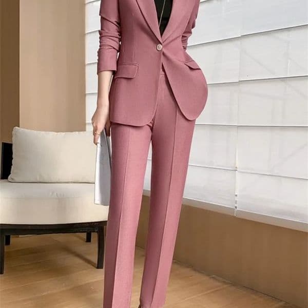 Fashion Women Vintage Formal Solid Pantsuit Elegant Chic Blazer Coat Straight Pants Outfits Female Interview Two Pieces Set 240826