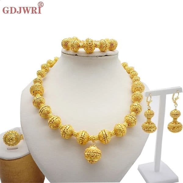 Necklace Sets For Women Dubai African Gold Color Jewelry Set Bride Earrings Rings Indian Nigerian Wedding Jewelery Set Gift 241105